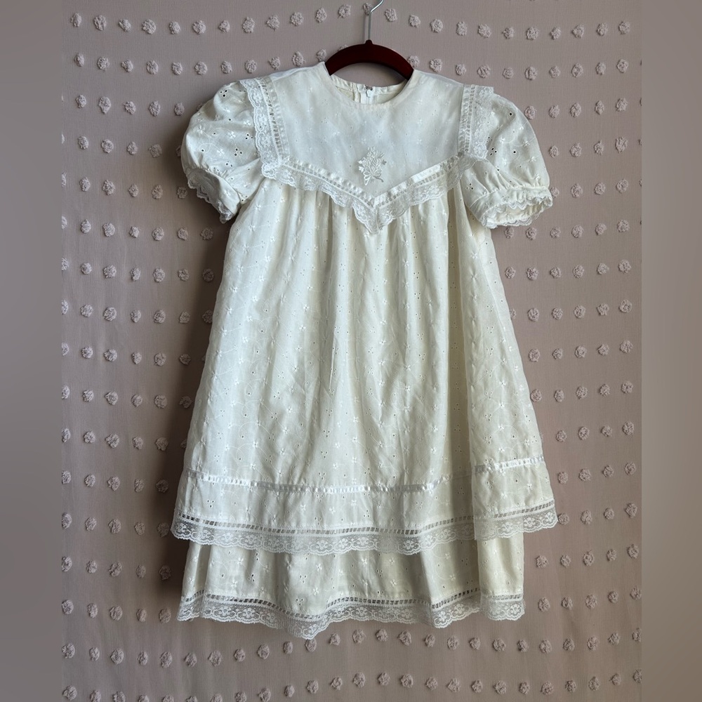 Jessica McClintok Gunne‎ Sax Vintage Girls Tiered Lace Embroidered Dress Sz 6X
